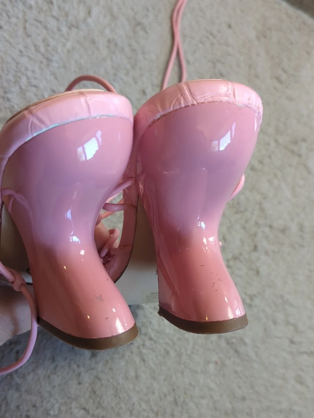 Circus NY Sam Edelman Size 9M Blanche Pink Crocodile Lace Up Strappy Heel